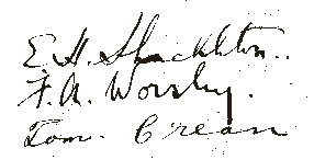 signatures of Shackleton, Worsley and Crean